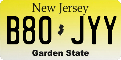 NJ license plate B80JYY