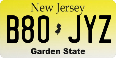 NJ license plate B80JYZ