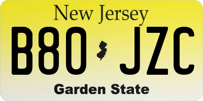 NJ license plate B80JZC