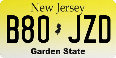 NJ license plate B80JZD