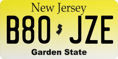 NJ license plate B80JZE