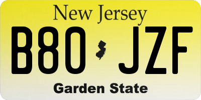NJ license plate B80JZF