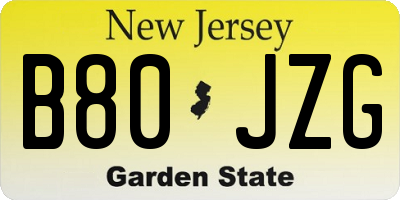 NJ license plate B80JZG