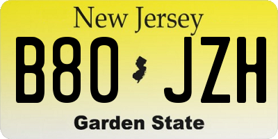 NJ license plate B80JZH