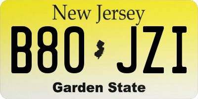 NJ license plate B80JZI