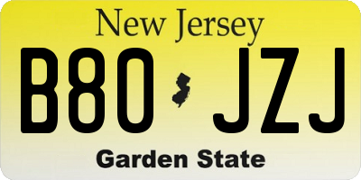 NJ license plate B80JZJ