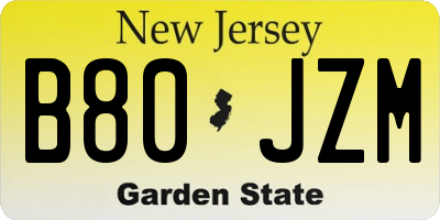 NJ license plate B80JZM