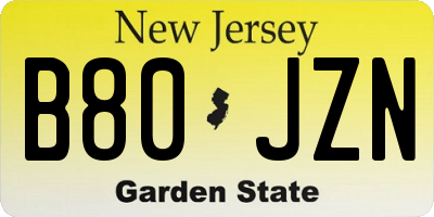 NJ license plate B80JZN