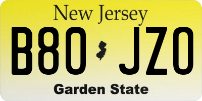 NJ license plate B80JZO