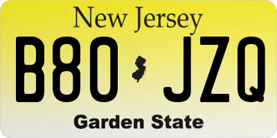 NJ license plate B80JZQ