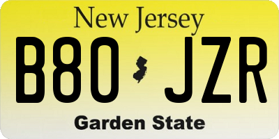 NJ license plate B80JZR