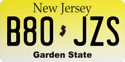 NJ license plate B80JZS