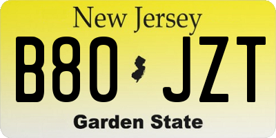 NJ license plate B80JZT