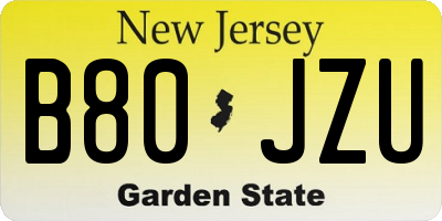 NJ license plate B80JZU