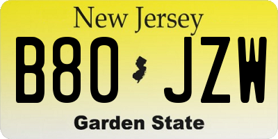 NJ license plate B80JZW
