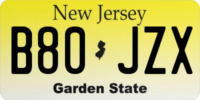 NJ license plate B80JZX