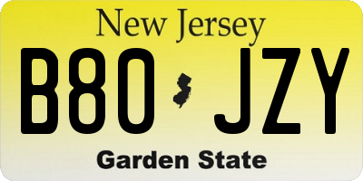 NJ license plate B80JZY