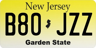 NJ license plate B80JZZ