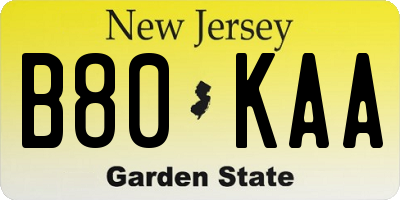 NJ license plate B80KAA