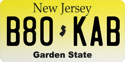NJ license plate B80KAB