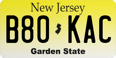 NJ license plate B80KAC