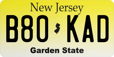 NJ license plate B80KAD