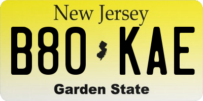 NJ license plate B80KAE