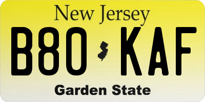 NJ license plate B80KAF