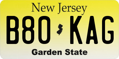 NJ license plate B80KAG