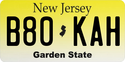 NJ license plate B80KAH
