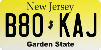 NJ license plate B80KAJ