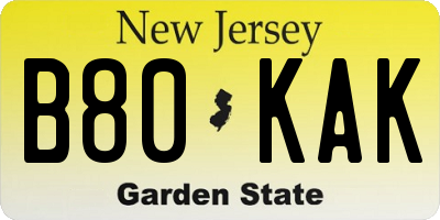 NJ license plate B80KAK