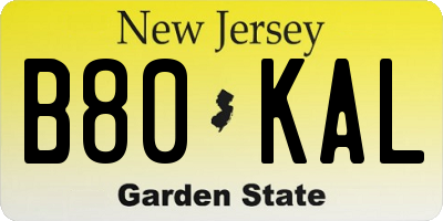 NJ license plate B80KAL