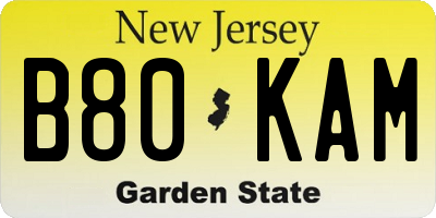 NJ license plate B80KAM