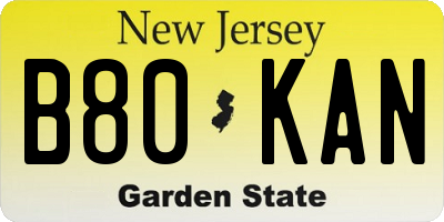 NJ license plate B80KAN