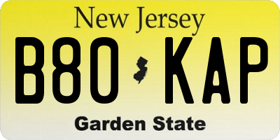 NJ license plate B80KAP