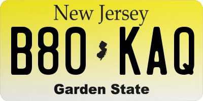 NJ license plate B80KAQ