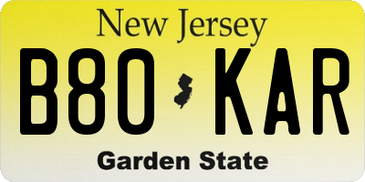 NJ license plate B80KAR