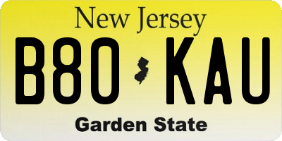 NJ license plate B80KAU