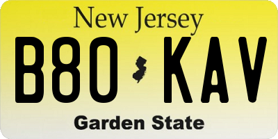 NJ license plate B80KAV