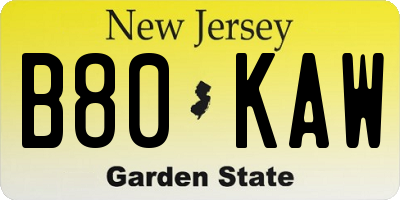 NJ license plate B80KAW