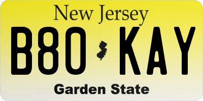 NJ license plate B80KAY