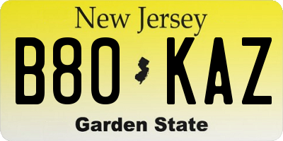 NJ license plate B80KAZ