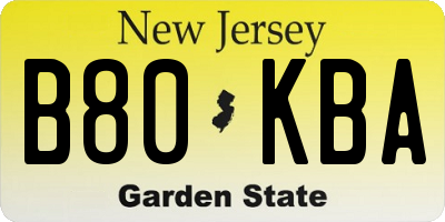 NJ license plate B80KBA