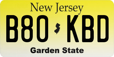 NJ license plate B80KBD