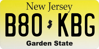 NJ license plate B80KBG