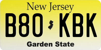 NJ license plate B80KBK