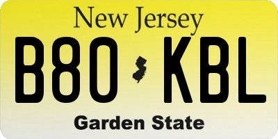 NJ license plate B80KBL