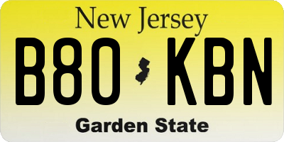 NJ license plate B80KBN