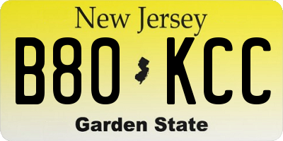 NJ license plate B80KCC